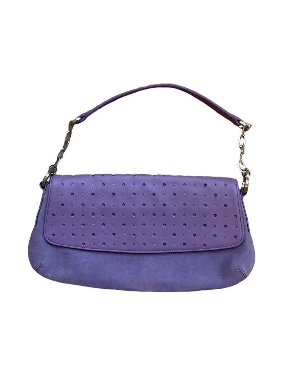 Ann Taylor Leather Suede Bag Stud Accents Lavender and Brushed Silver